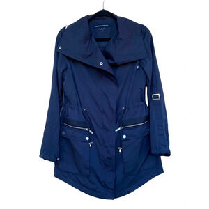 French Connection Lightweight Rain Jacket Navy Blue Trench Size S Long Line